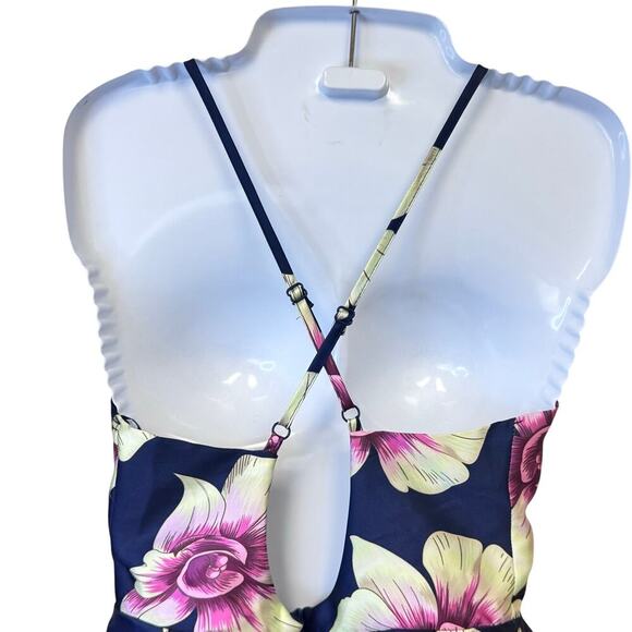 DEPRI Blue Pink Floral Mini Dress Crisscross Spaghetti Straps Sz S/M - Picture 8 of 8